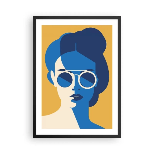 Affiche dans un cadre noir - Poster - Portrait abstrait d'une femme portant des lunettes de soleil - 50x70cm - Look de vacances - Décoration murale moderne pour le salon et la chambre ARTTOR