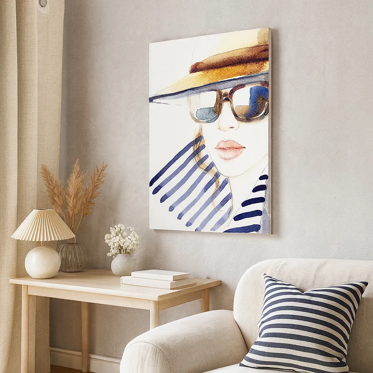 Impression sur toile - Image sur toile - Portrait d'une femme portant un chapeau et des lunettes de soleil - 50x70cm - La Floride vous souhaite la bienvenue ! - Décoration murale moderne pour le salon et la chambre ARTTOR
