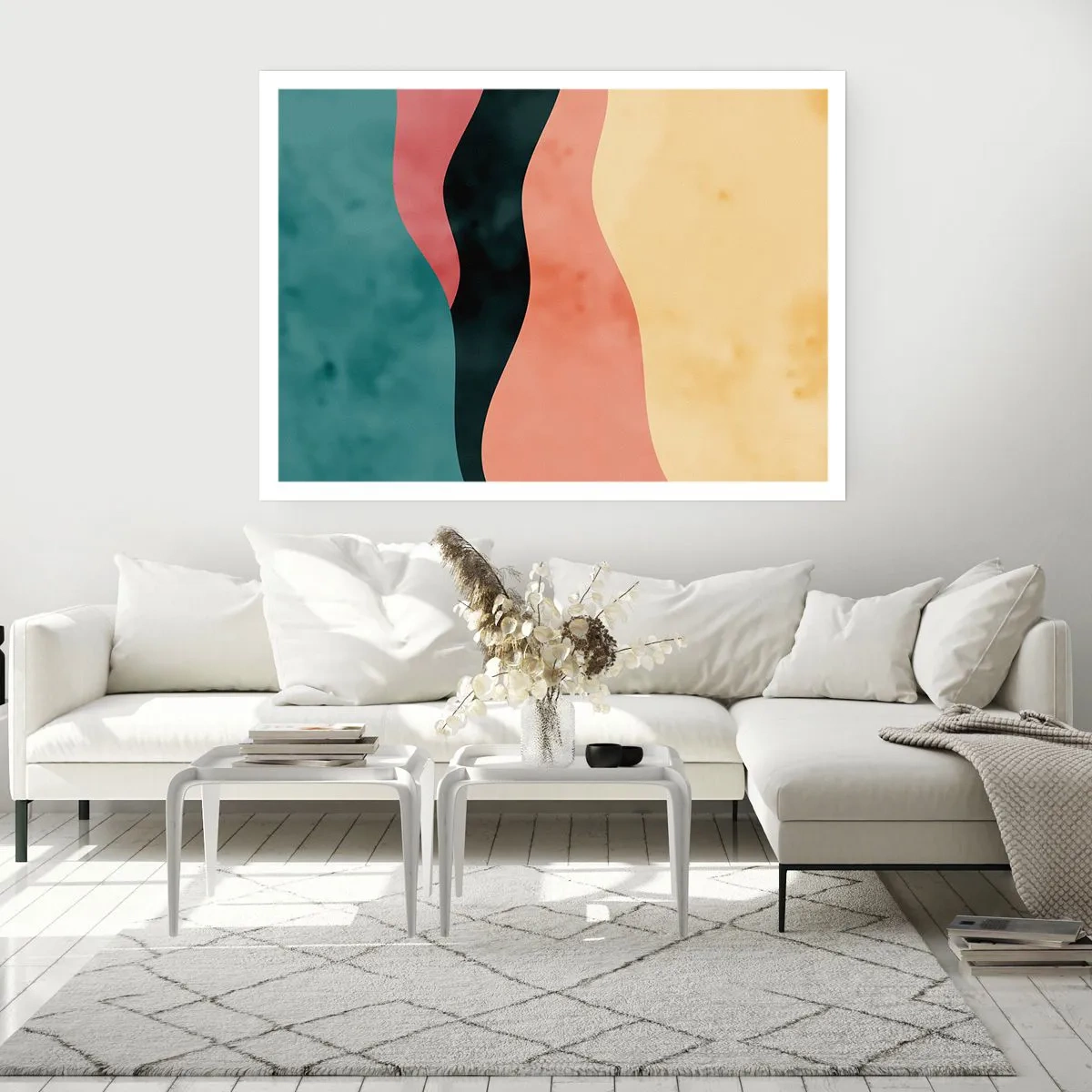 Affiche - Poster - Vagues abstraites aux couleurs pastel - 100x70cm - Conformité non-conforme - Décoration murale moderne pour le salon et la chambre ARTTOR