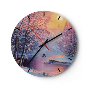 Horloge murale - Pendule murale - Paysage d'hiver avec une rivière au coucher du soleil - 30x30cm - Couleurs d'hiver - Décoration murale moderne pour le salon, la cuisine et la chambre ARTTOR