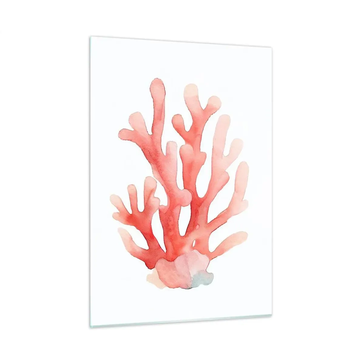 Impression sur verre - Image sur verre - Corail rose aquarelle sur fond blanc - 50x70cm - Corail couleur corail - Décoration murale moderne pour le salon et la chambre ARTTOR