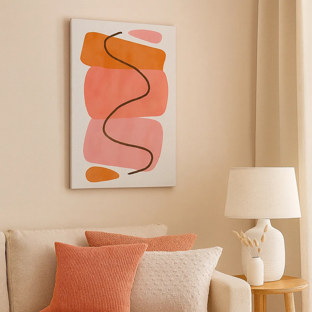 Impression sur toile - Image sur toile - Formes abstraites dans des tons roses et oranges - 50x70cm - mouvement doux des formes - Décoration murale moderne pour le salon et la chambre ARTTOR