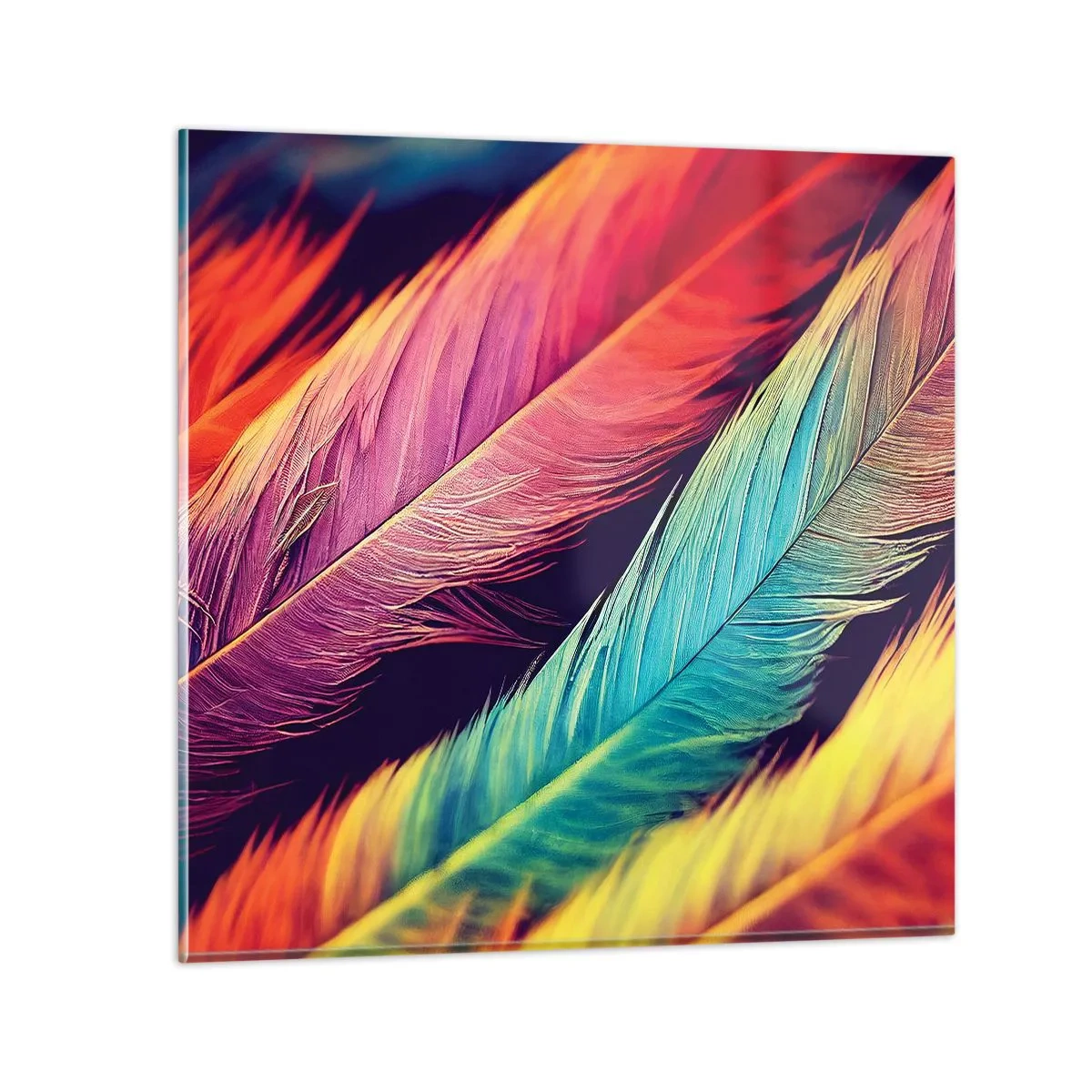 Impression sur verre - Image sur verre - Arc-en-ciel de plumes - 30x30 cm