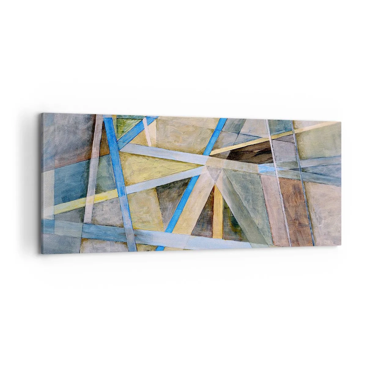 Impression sur toile - Image sur toile - Composition géométrique avec des lignes claires et bleues - 120x50cm - Tout droit ou en diagonale ? - Décoration murale moderne pour le salon et la chambre ARTTOR