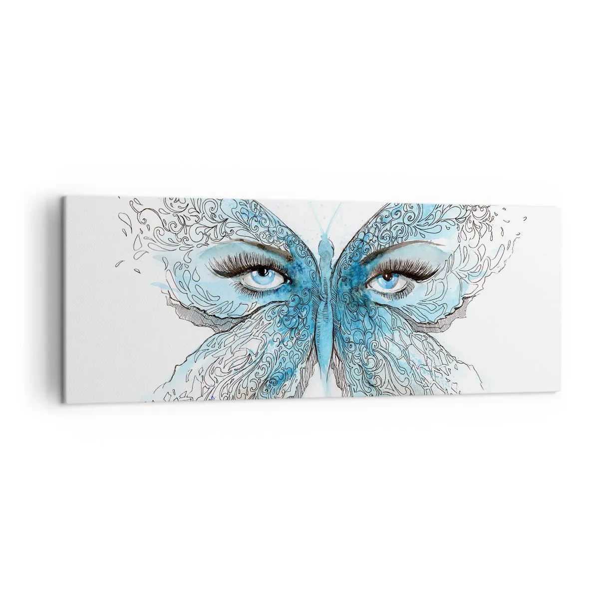 Impression sur toile - Image sur toile - Aquarelle artistique d'un papillon aux yeux bleus - 140x50cm - Mésange bleue Eros - Décoration murale moderne pour le salon et la chambre ARTTOR