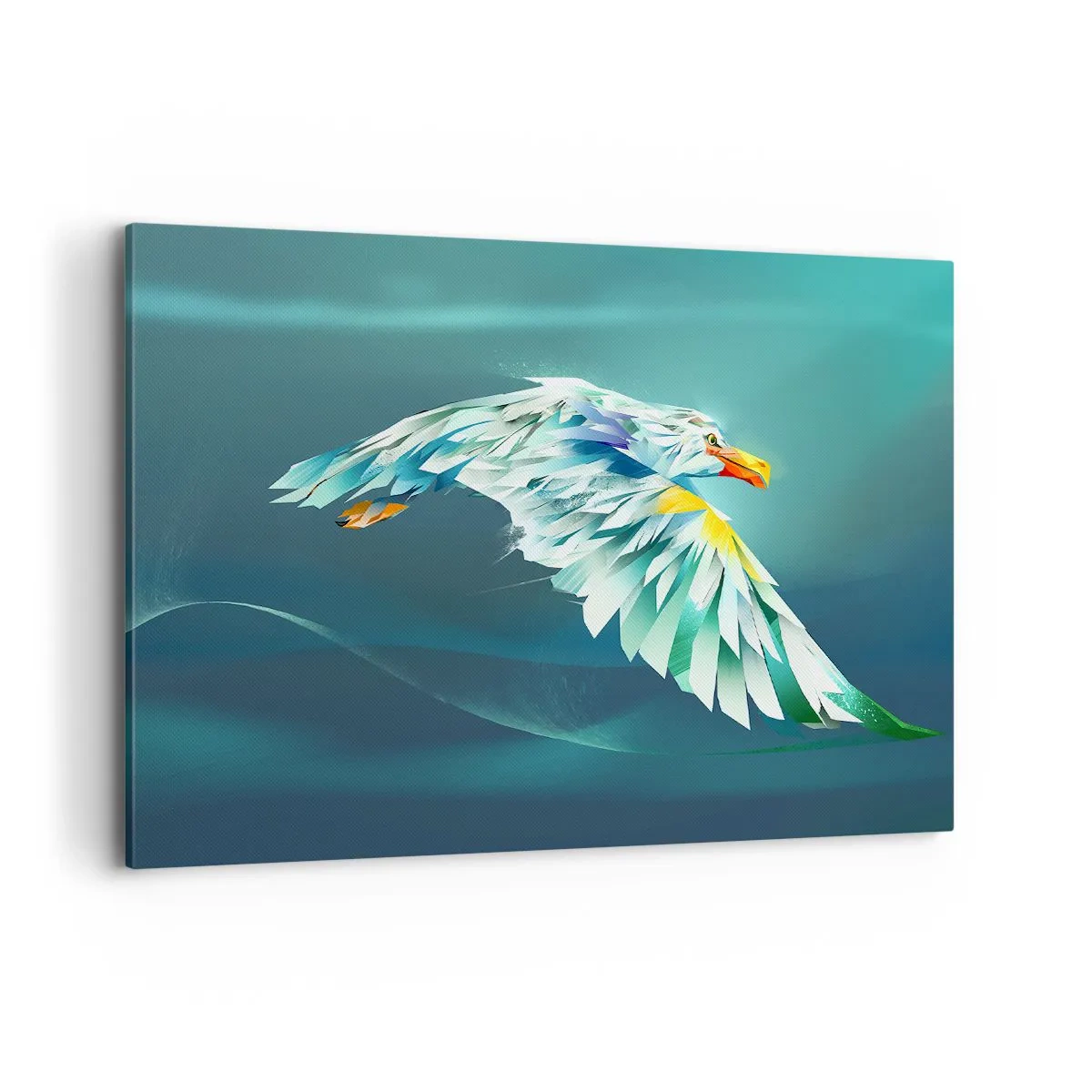 Impression sur toile - Image sur toile - Aigle abstrait en vol contre un ciel turquoise - 100x70cm - Aigle, puissance de tes vols - Décoration murale moderne pour le salon et la chambre ARTTOR