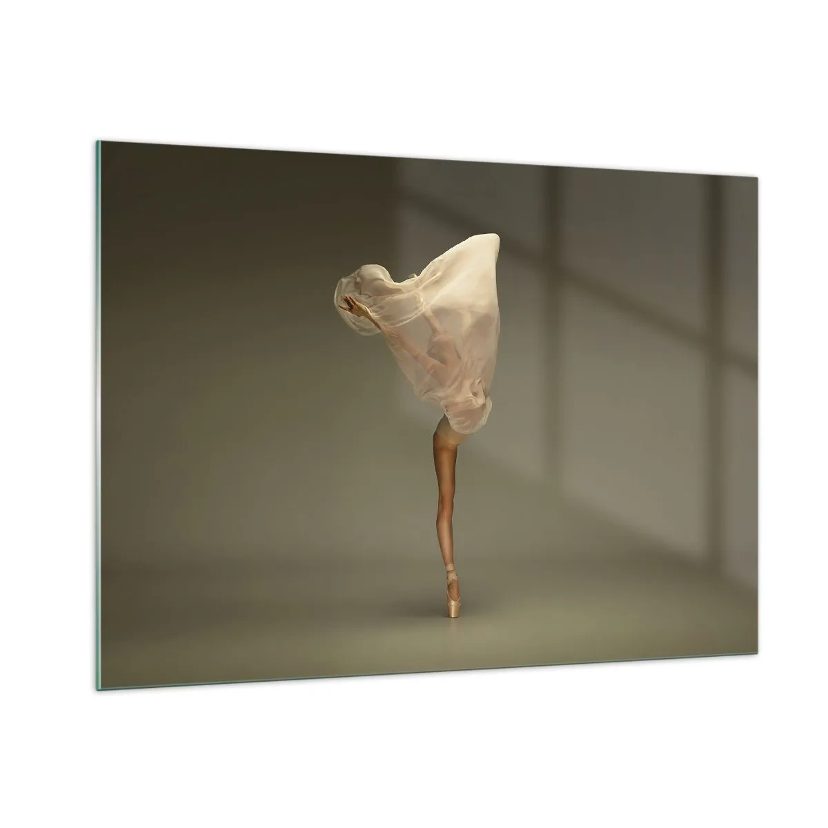 Impression sur verre - Image sur verre - Une danseuse dans une pose délicate avec son voile relevé - 100x70cm - Il va bientôt s'envoler - Décoration murale moderne pour le salon et la chambre ARTTOR