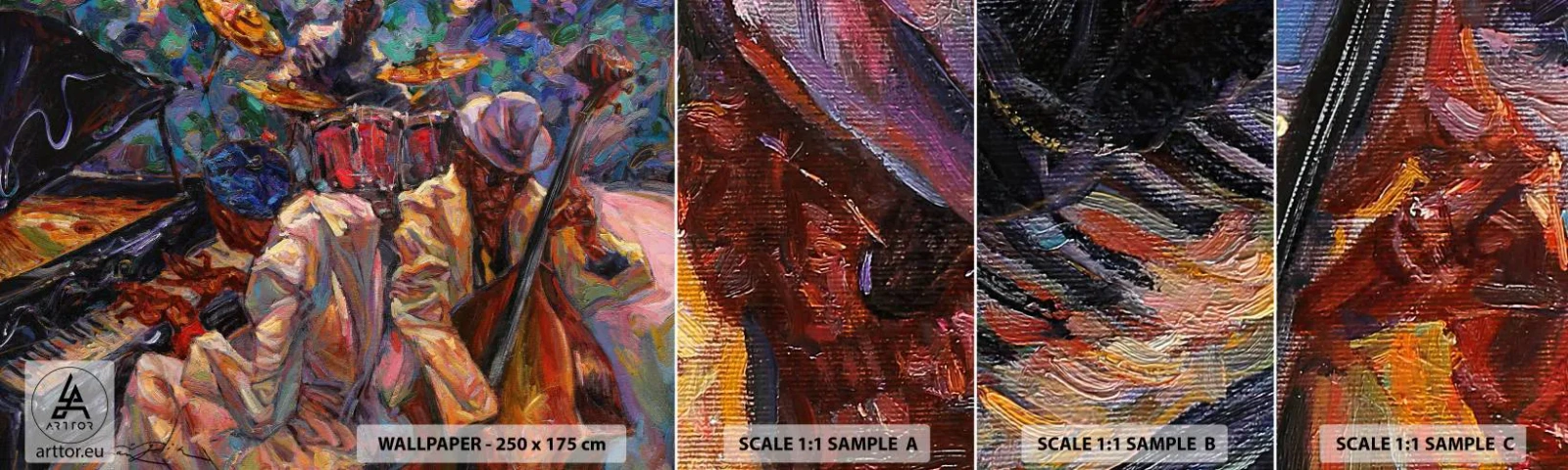 Échantillon de Papier Peint Autocollant Deluxe Sticker - Dans le même tempo - Musique, le jazz, Contrebasse - 100x30 cm