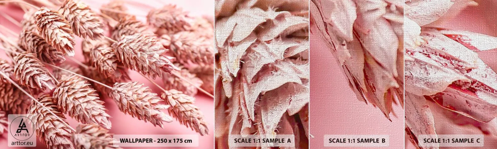 Échantillon de Papier Peint Premium Canvas - Une cascade florale en rose - Fleurs séchées, Bouquet de fleurs, Fleurs - 100x30 cm