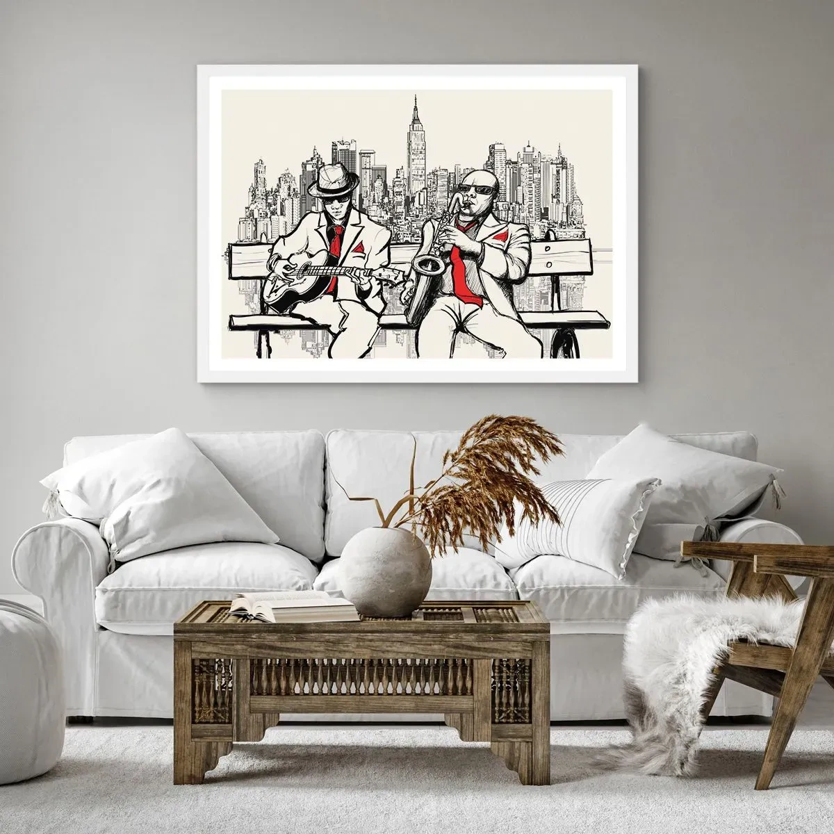 Affiche dans un cadre blanc - Poster - improvisation new-yorkaise - 100x70 cm