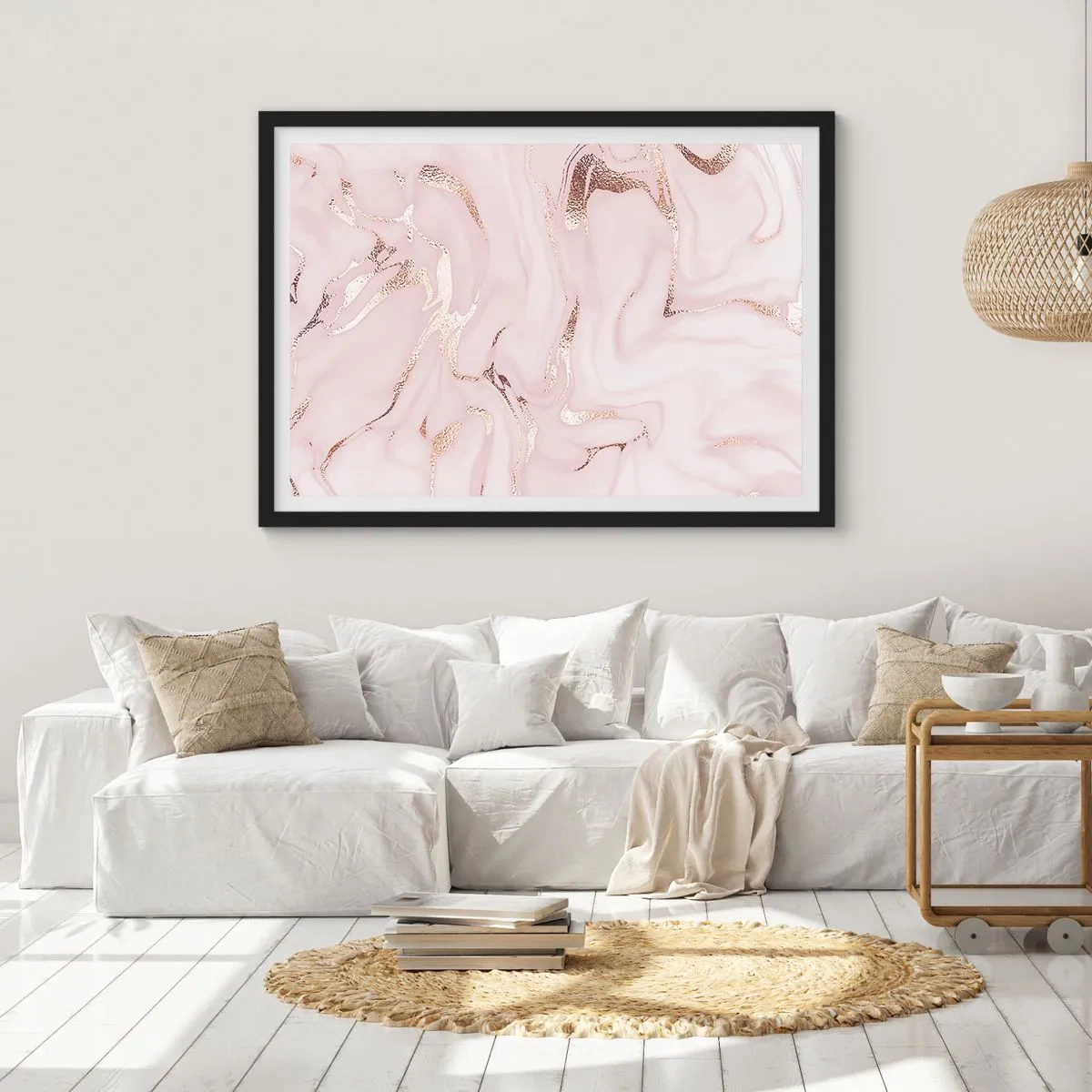 Affiche dans un cadre noir - Poster - Abstraction élégante dans des tons de rose et d'or - 100x70cm - Dans un châle rose - Décoration murale moderne pour le salon et la chambre ARTTOR