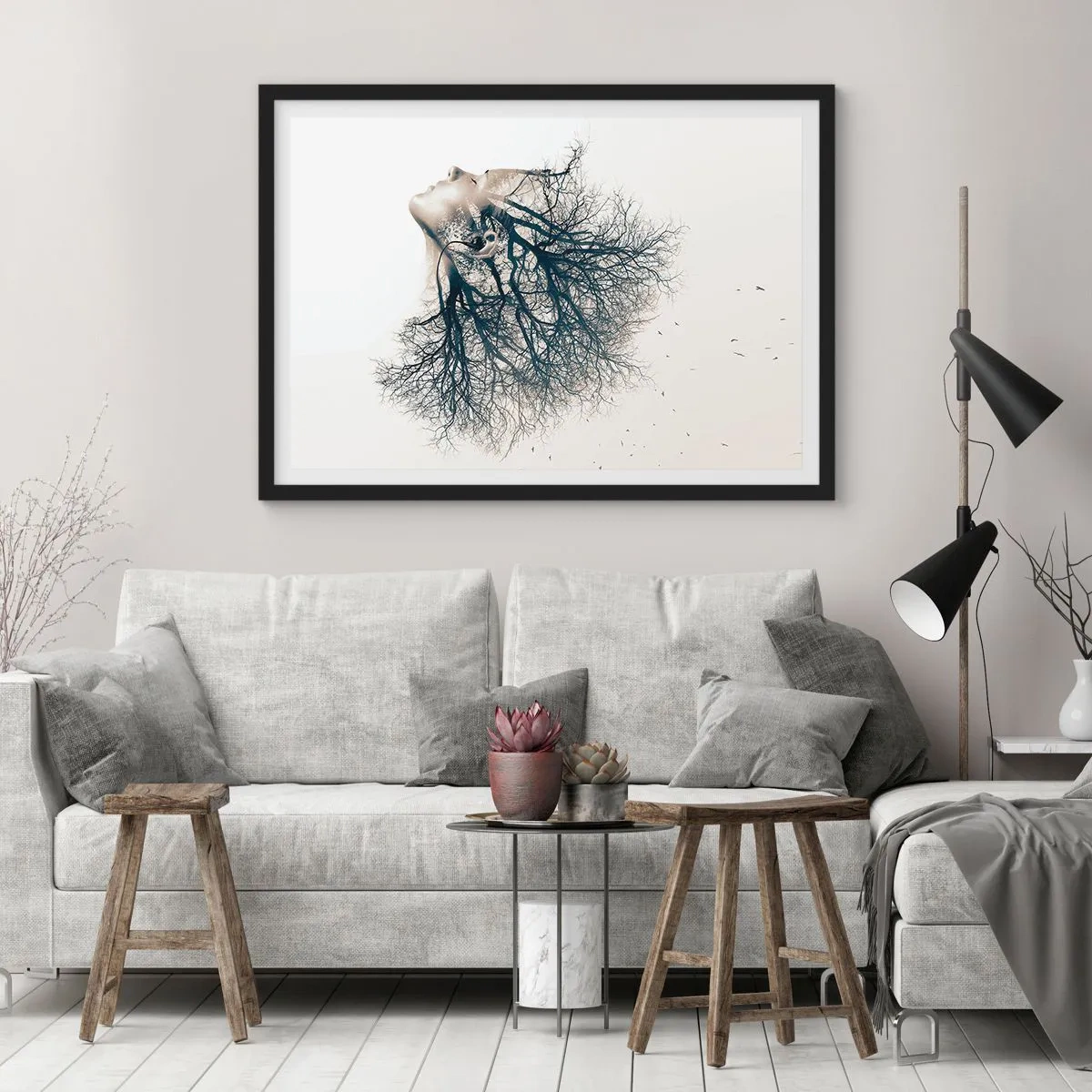 Affiche dans un cadre noir - Poster - Écouter le murmure des arbres - 50x40 cm