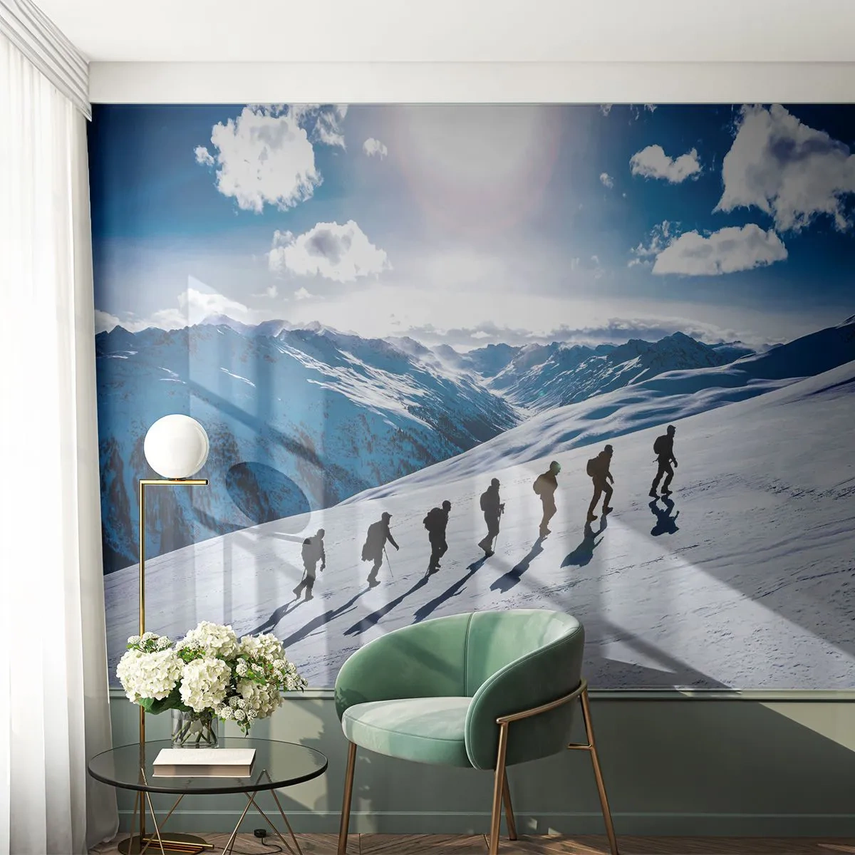 Papier Peint Photo Standard Eco - L'équipe des conquérants - Randonnée en montagne, Paysage, Alpes - 150x105 cm