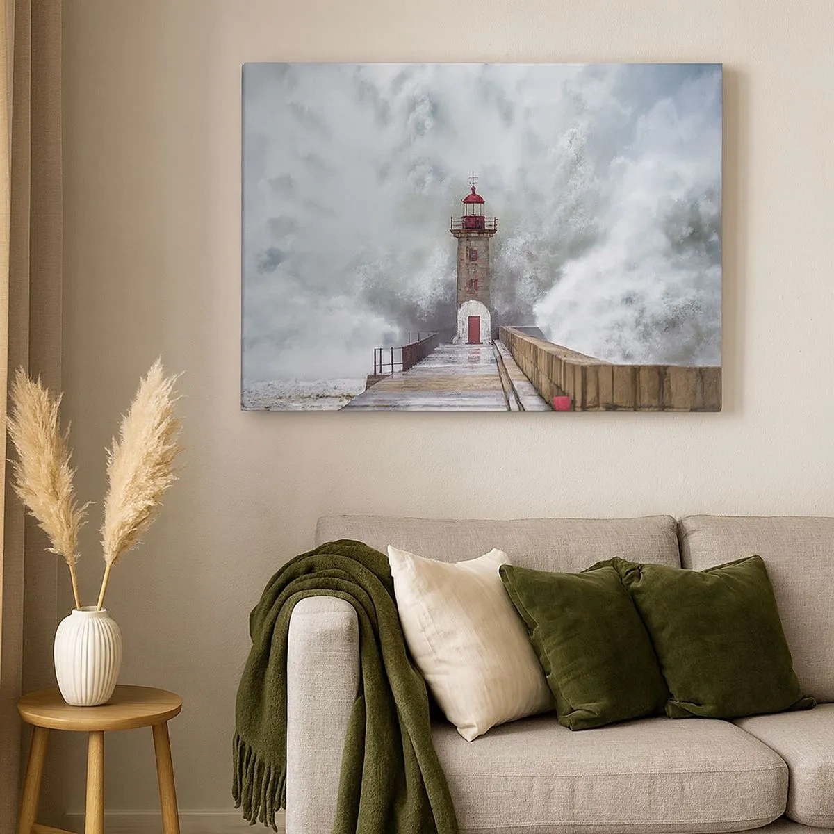 Impression sur toile - Image sur toile - Un phare entouré de vagues agitées - 70x50cm - Le rugissement des eaux, le bruit soufflera - Décoration murale moderne pour le salon et la chambre ARTTOR