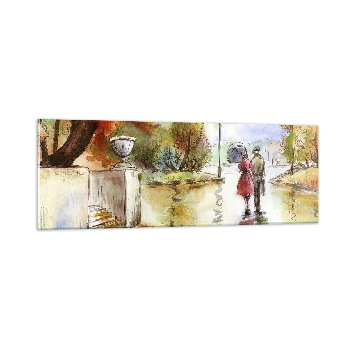 Impression sur verre - Image sur verre - Automne romantique dans le parc - 90x30 cm