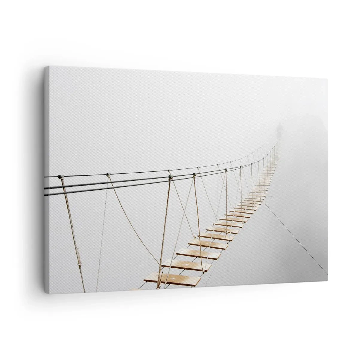 Impression sur toile - Image sur toile - Un pont suspendu dans le brouillard vu d'une perspective minimaliste - 70x50cm - Où cela va-t-il te mener? - Décoration murale moderne pour le salon et la chambre ARTTOR