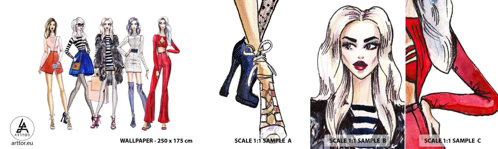 Échantillon de Papier Peint Autocollant Deluxe Sticker - Every week Fashion Week - Femme, Mode, Modèle - 100x30 cm