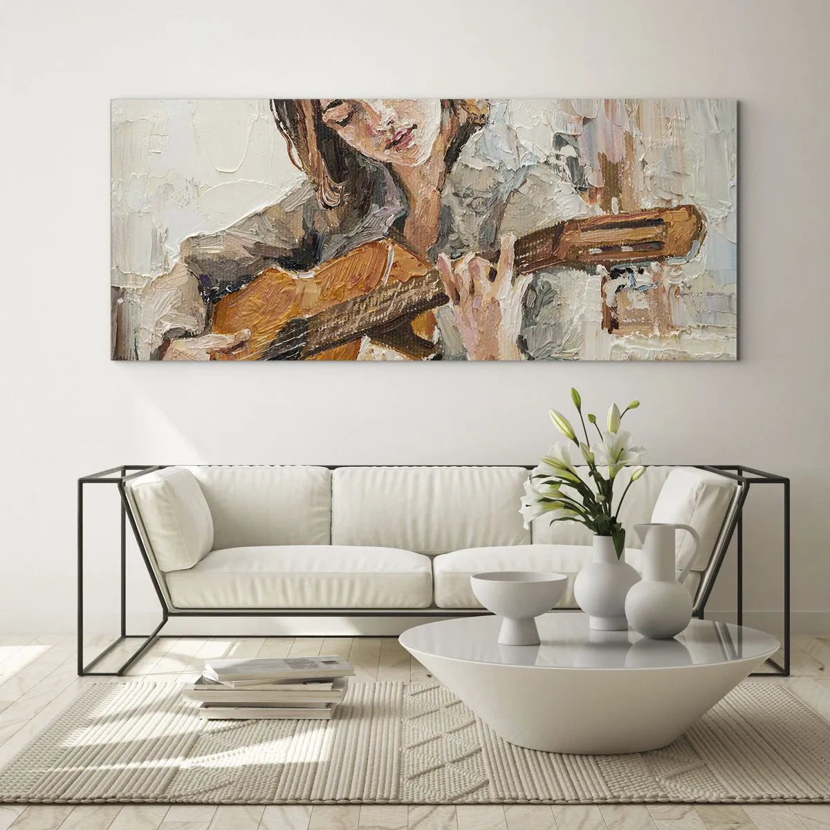 Impression sur verre - Image sur verre - Concerto pour guitare et coeur de fille - 100x40 cm