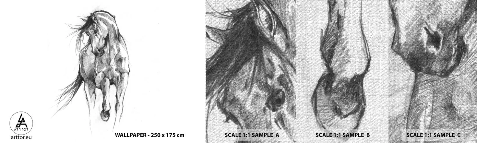 Échantillon de Papier Peint Premium Canvas - D'un trot gracieux - Cheval, Graphique, Animaux - 100x30 cm