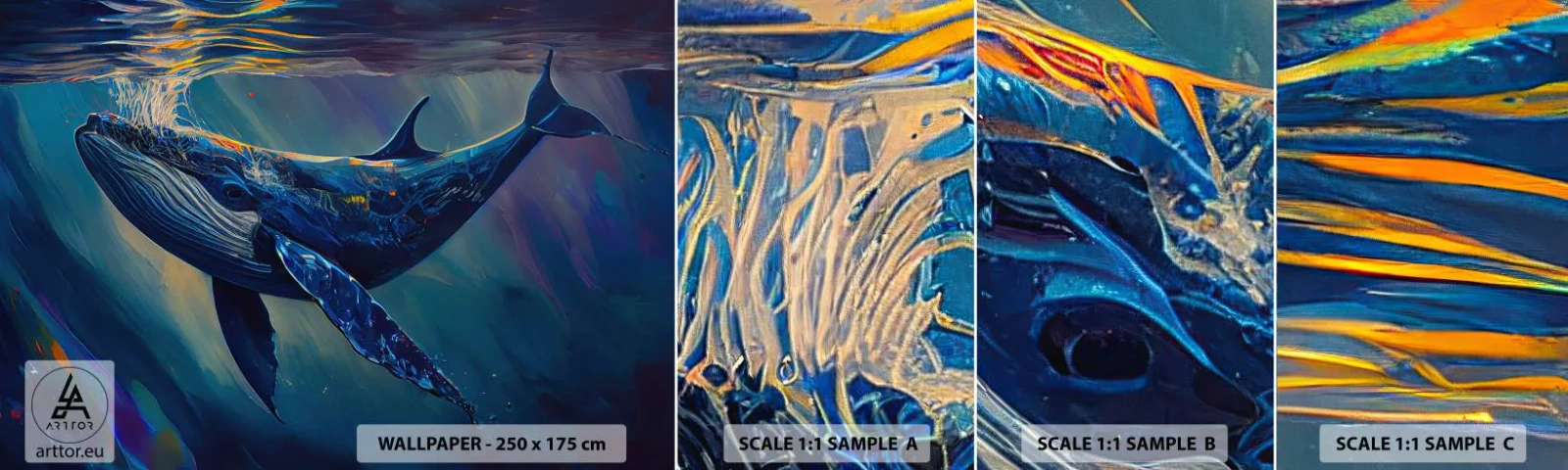 Échantillon De Papier Peint Standard Eco - Bienvenue dans mon monde - Baleine, Océan, Sous-marin - 100x30 cm