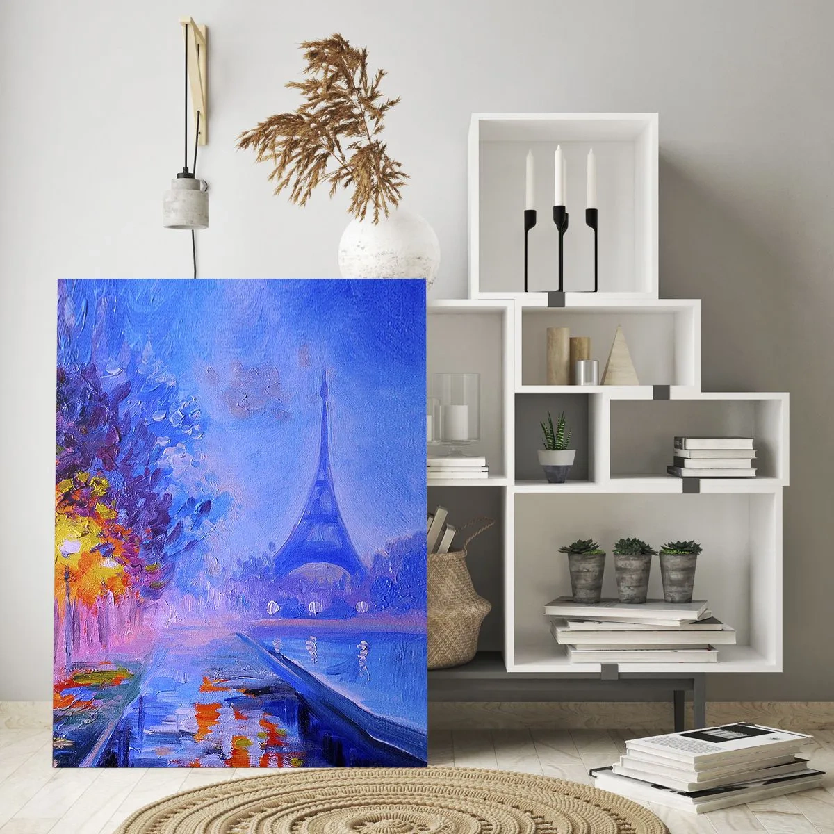 Impression sur verre - Image sur verre - Une avenue avec des lampadaires à Paris avec la Tour Eiffel en arrière-plan - 70x100cm - Une ballade idéale - Décoration murale moderne pour le salon et la chambre ARTTOR