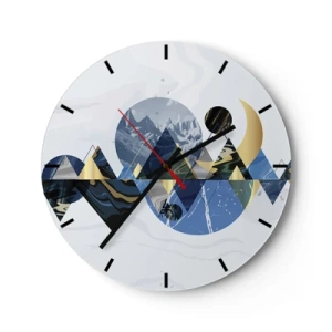Horloge murale - Pendule murale - Paysage de montagne abstrait avec des formes géométriques dans des tons de bleu et d'or. - 30x30cm - Paysage géométrique - Décoration murale moderne pour le salon, la cuisine et la chambre ARTTOR