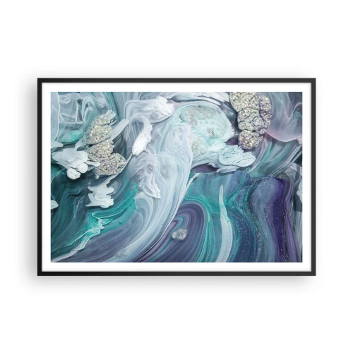 Affiche dans un cadre noir - Poster - Tourbillons abstraits dans des tons de bleu et de blanc - 100x70cm - Courants bleus - Décoration murale moderne pour le salon et la chambre ARTTOR