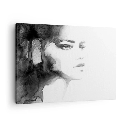 Impression sur toile - Image sur toile - Un portrait subtil d'une femme dans des tons de noir et blanc - 70x50cm - Fait de mystère et de brouillard - Décoration murale moderne pour le salon et la chambre ARTTOR