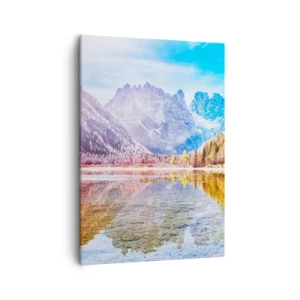 Impression sur toile - Image sur toile - Paysage de montagne d'automne avec un lac - 50x70cm - C'est déjà le printemps à la montagne - Décoration murale moderne pour le salon et la chambre ARTTOR