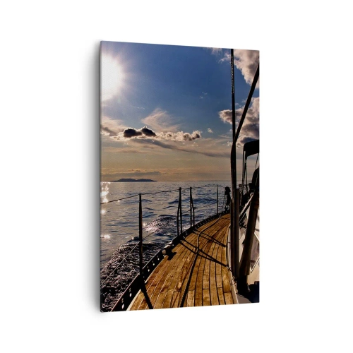 Impression sur toile - Image sur toile - Une croisière en yacht sur la mer au coucher du soleil - 80x120cm - Naviguer vers le soleil - Décoration murale moderne pour le salon et la chambre ARTTOR