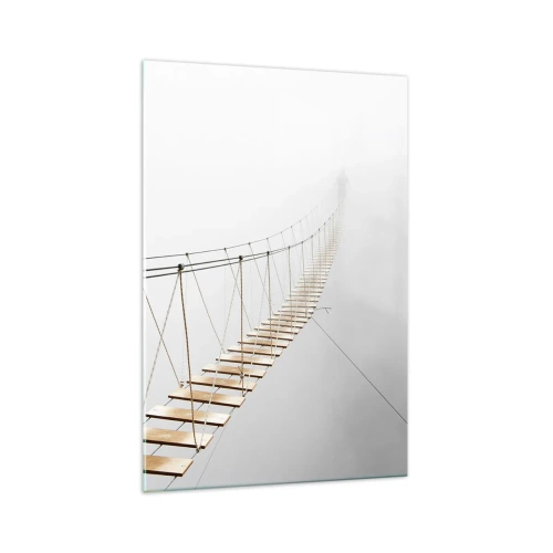 Impression sur verre - Image sur verre - Un pont suspendu dans le brouillard vu d'une perspective minimaliste - 70x100cm - Où cela va-t-il te mener? - Décoration murale moderne pour le salon et la chambre ARTTOR