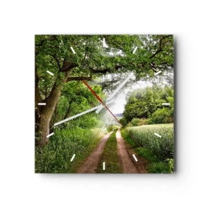 Horloge murale - Pendule murale - Un chemin de terre parmi les arbres verts et la lumière du soleil - 30x30cm - Et in Arcadia ego - Décoration murale moderne pour le salon et la chambre ARTTOR