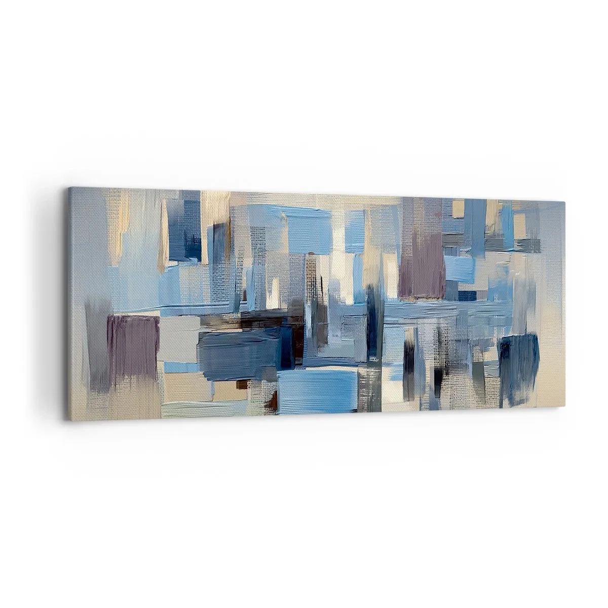 Impression sur toile - Image sur toile - Formes géométriques dans les tons de bleu et de beige - 120x50cm - Construction bleue - Décoration murale moderne pour le salon et la chambre ARTTOR