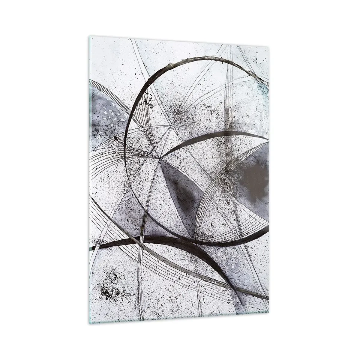 Impression sur verre - Image sur verre - Une composition en noir et blanc de lignes entrecroisées et d'arcs géométriques. - 50x70cm - Fantaisie futuriste - Décoration murale moderne pour le salon et la chambre ARTTOR