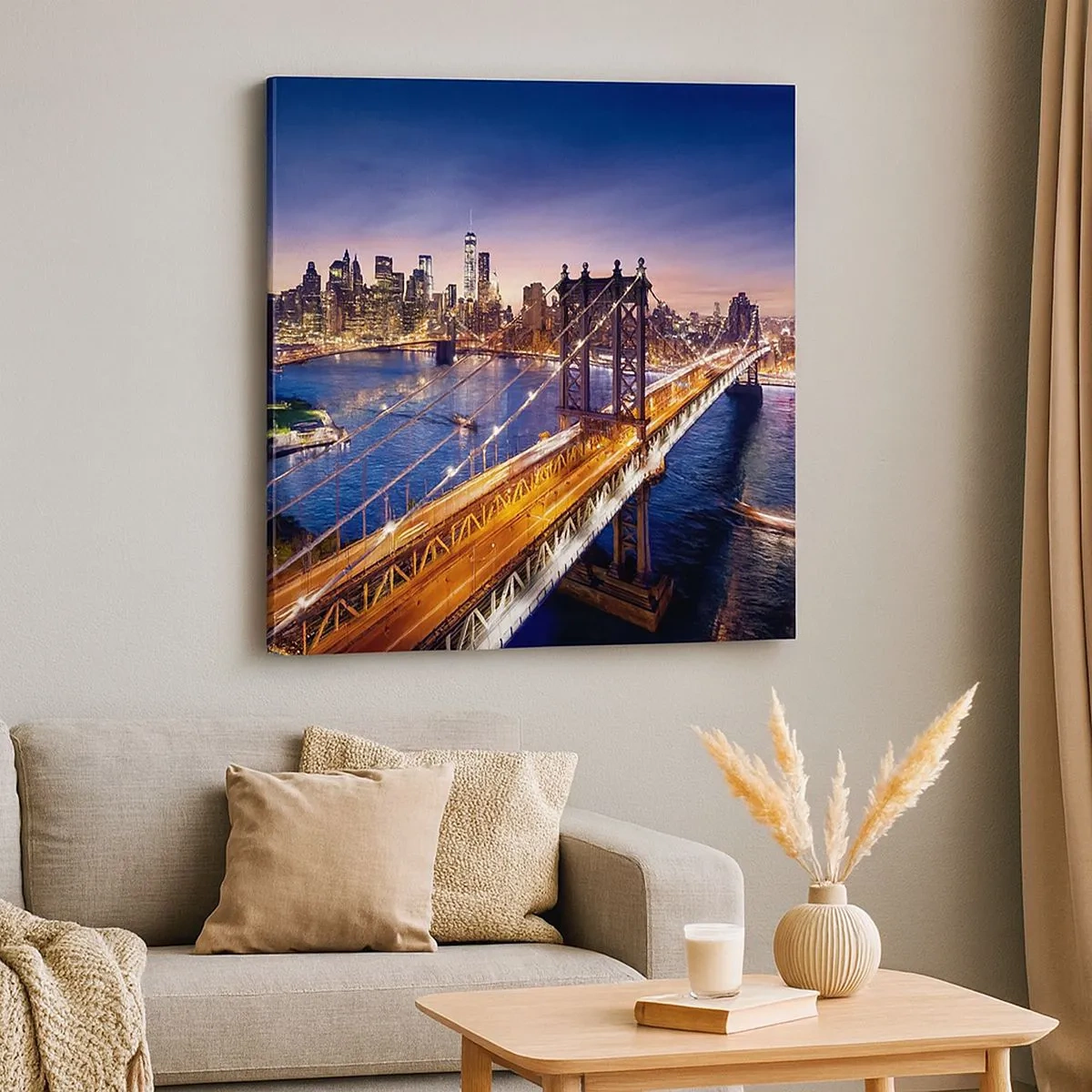 Impression sur toile - Image sur toile - Un pont lumineux au cœur de la ville - 30x30 cm