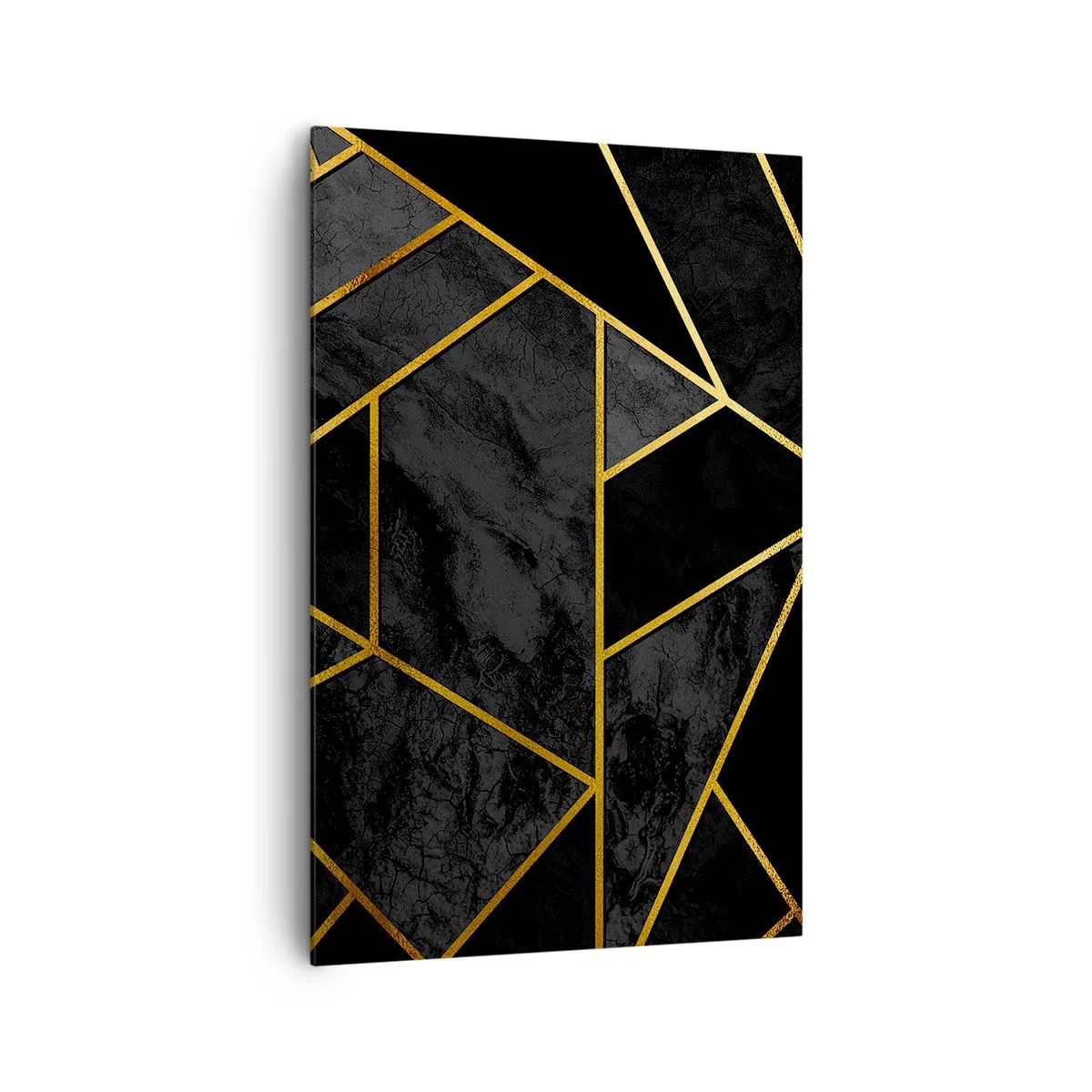 Impression sur toile - Image sur toile - Motif géométrique doré sur fond noir - 80x120cm - Obscurité et éclat - Décoration murale moderne pour le salon et la chambre ARTTOR