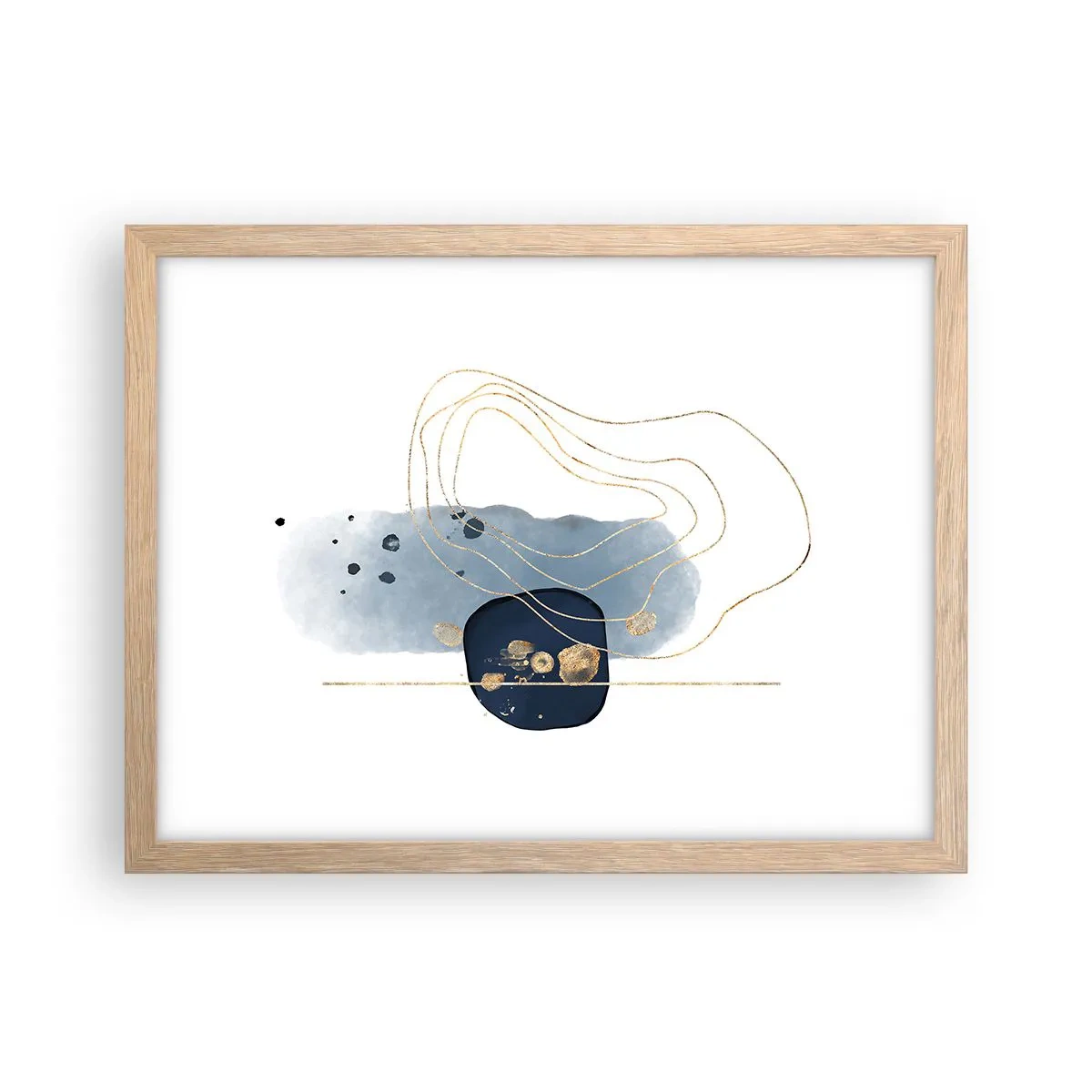 Affiche dans un chêne clair - Poster - Fantaisie bleu et or - 40x30 cm