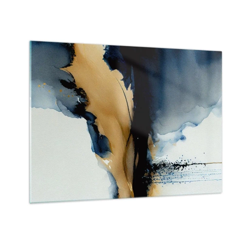 Impression sur verre - Image sur verre - Une composition abstraite dans les tons bleu marine et beige - 70x50cm - Derrière le rideau - Décoration murale moderne pour le salon et la chambre ARTTOR
