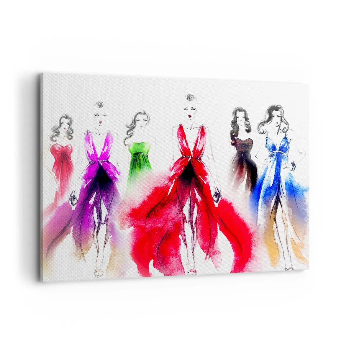 Impression sur toile - Image sur toile - Illustration de mode avec des modèles en robes colorées - 100x70cm - Ambiances pour les déguisements - Décoration murale moderne pour le salon et la chambre ARTTOR