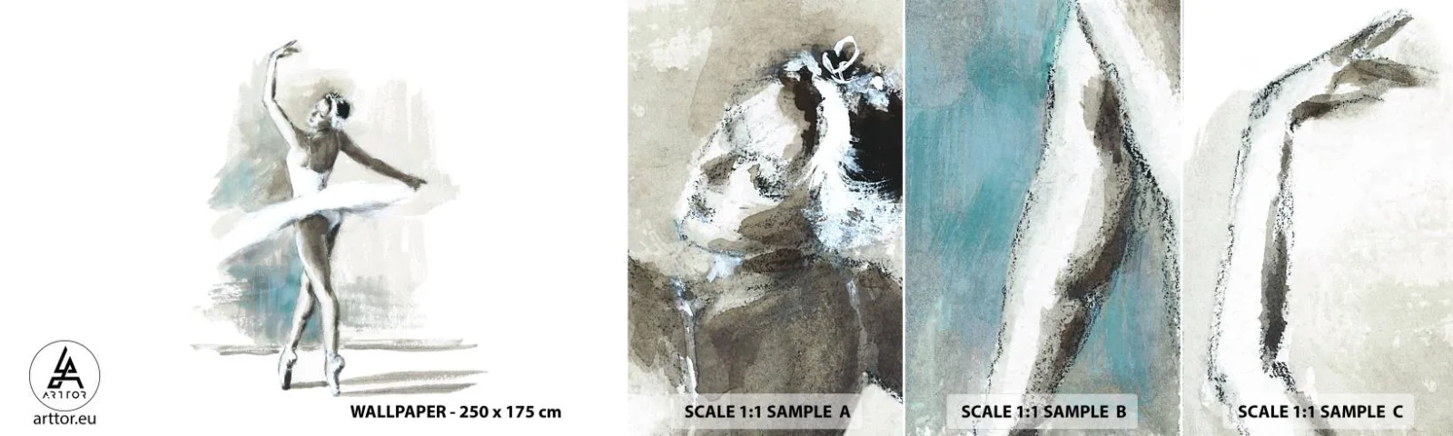 Échantillon de Papier Peint Autocollant Deluxe Sticker - Enchantement du cygne - Ballerine, Danse, Ballet - 100x30 cm