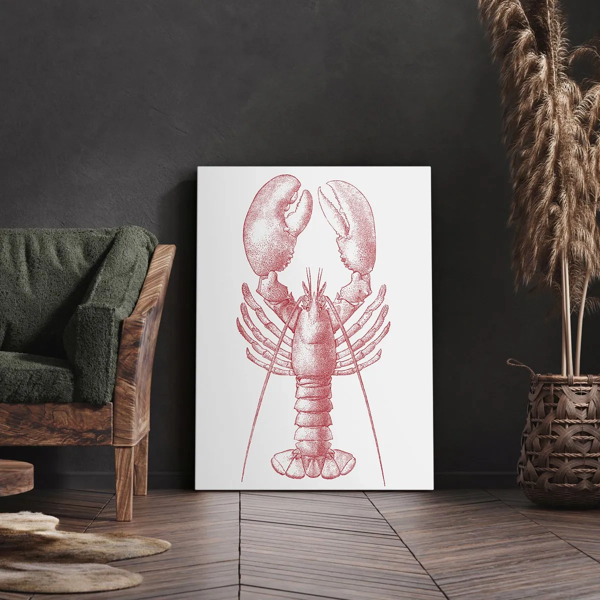 Impression sur toile - Image sur toile - Dessin d'un homard dans une teinte rouge - 80x120cm - Un homard digne d'Homère - Décoration murale moderne pour le salon et la chambre ARTTOR