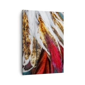 Impression sur toile - Image sur toile - Gros plan de plumes multicolores aux couleurs vives et intenses - 50x70cm - Secrets de vol - Décoration murale moderne pour le salon et la chambre ARTTOR