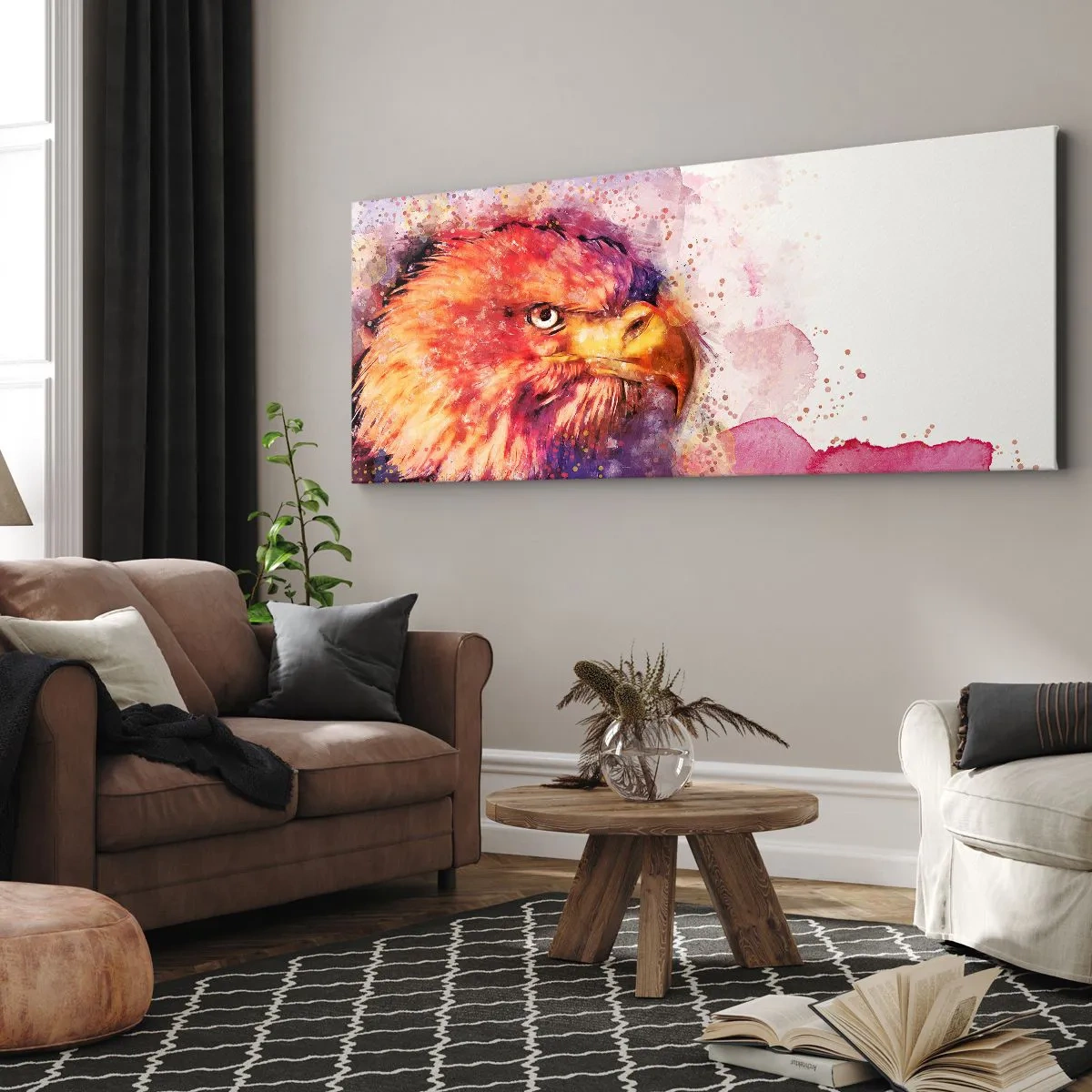 Impression sur toile - Image sur toile - Portrait d'un aigle aux couleurs aquarelles artistiques - 140x50cm - Tu ne veux pas savoir à quoi je pense - Décoration murale moderne pour le salon et la chambre ARTTOR