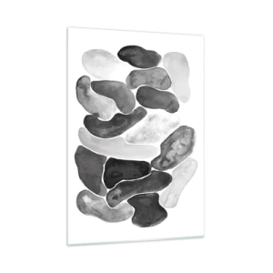 Impression sur verre - Image sur verre - Une composition en noir et blanc de formes abstraites ressemblant à des pierres. - 50x70cm - Abstraction rocheuse - Décoration murale moderne pour le salon et la chambre ARTTOR