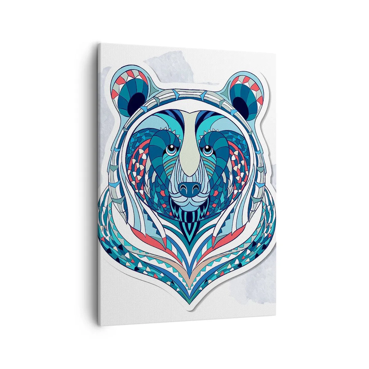 Impression sur toile - Image sur toile - Ours géométrique dans les tons bleu et rouge - 50x70cm - Vive le Groenland ! - Décoration murale moderne pour le salon et la chambre ARTTOR