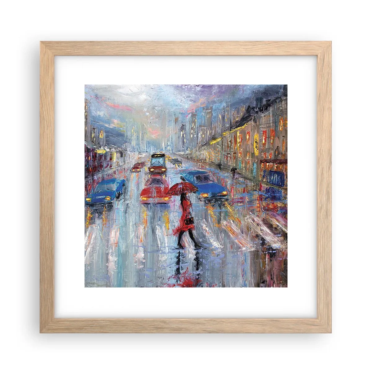 Affiche dans un chêne clair - Poster - Après-midi pluvieux en ville - 30x30 cm