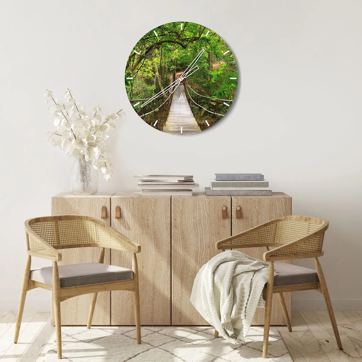 Horloge murale - Pendule murale - Un pont en bois suspendu dans une forêt verte - 30x30cm - Parce qu'il y a une plante grimpante dans le jardin - Décoration murale moderne pour le salon, la cuisine et la chambre ARTTOR