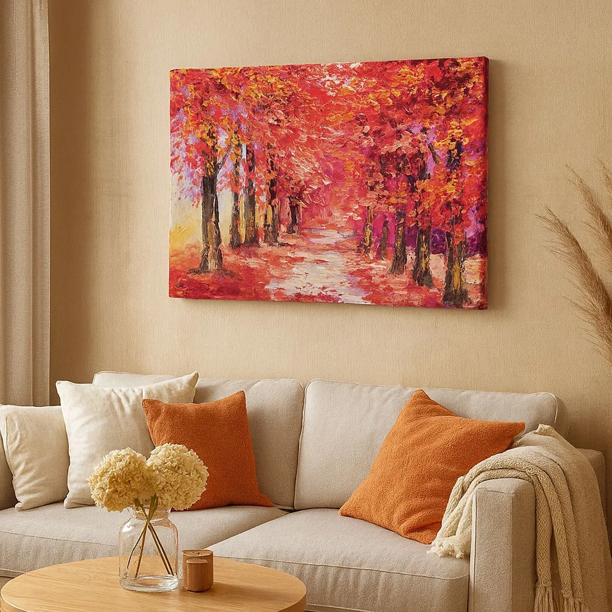 Impression sur toile - Image sur toile - Une ruelle pittoresque aux couleurs d'automne dans le style impressionniste - 70x50cm - Impression d'automne - Décoration murale moderne pour le salon et la chambre ARTTOR