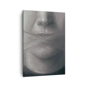 Impression sur toile - Image sur toile - Un portrait symbolique aux lèvres floues dans des tons gris. - 50x70cm - Sans mot - Décoration murale moderne pour le salon et la chambre ARTTOR