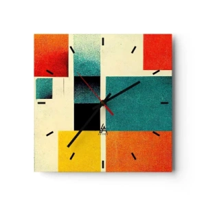 Horloge murale - Pendule murale - Abstraction géométrique avec des rectangles et des carrés colorés - 30x30cm - Abstraction géométrique – bonne énergie - Décoration murale moderne pour le salon et la chambre ARTTOR